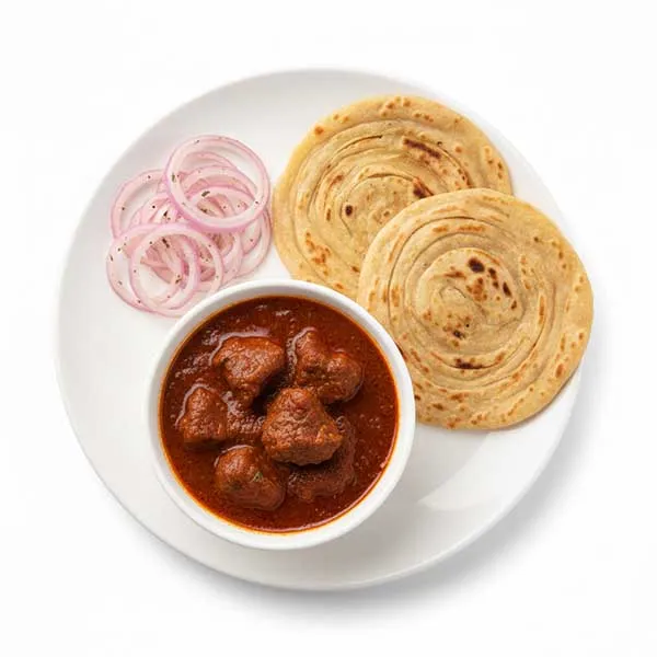 Rajasthani laal maas with tawa paratha and laacha onion